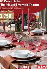 GÜRAL PORSELEN 48 PARÇA ALTIN FİLE RÖLYEFLİ YEMEK TAKIMI